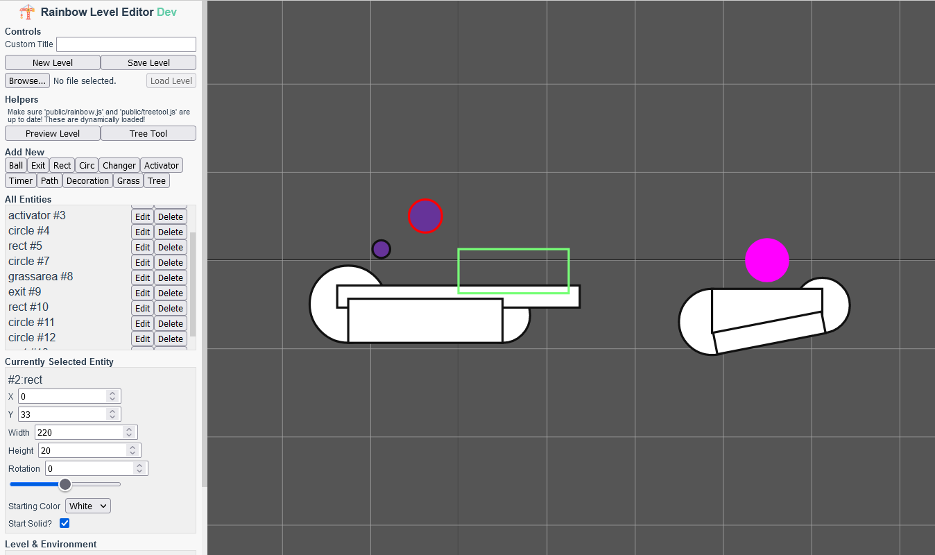 A screenshot from the level editor, showing an in-progress level