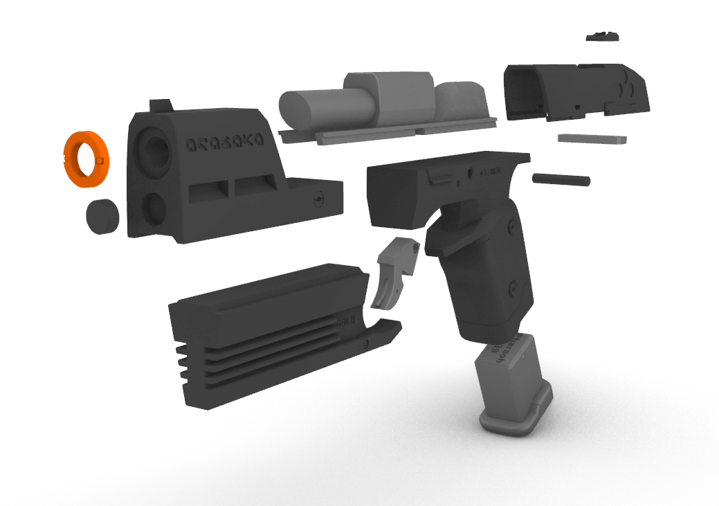 An exploded view of the toy's 12 components