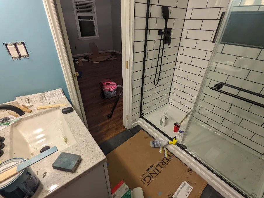 The room is nearly complete, but obvious finishing touches are missing