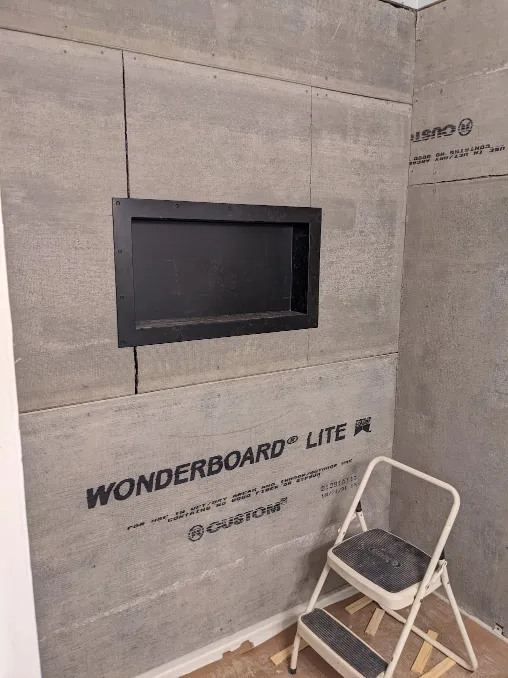 Cement boards have been added to the walls
