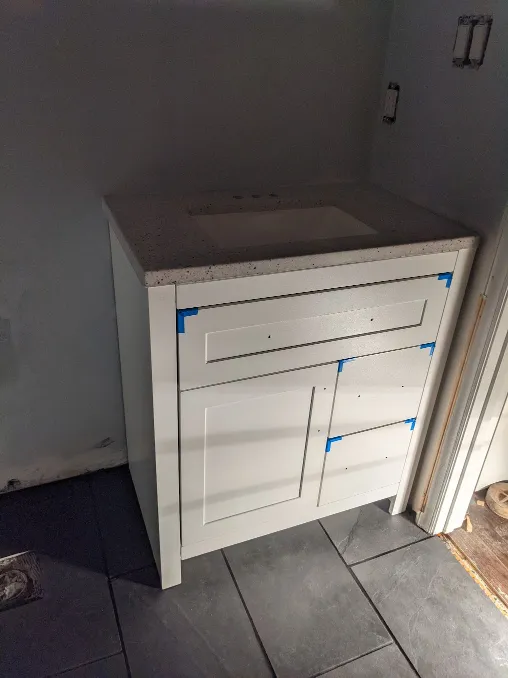 A new vanity is waiting to be installed